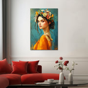 Schilderij mooie vrouw met bloemen
