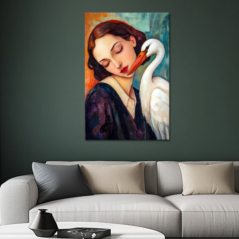 Frau mit Storch Kunst