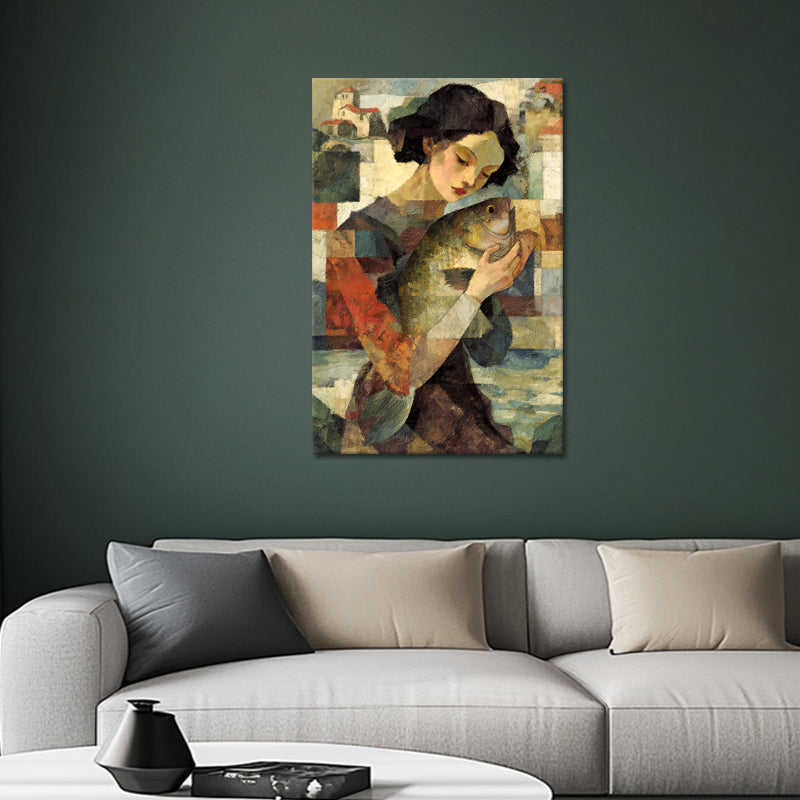 Surrealistische vrouw met vis