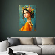 Schilderij mooie vrouw met bloemen