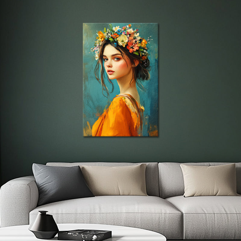 Schilderij mooie vrouw met bloemen