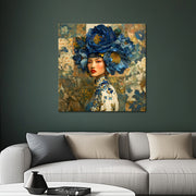 Vrouw met blauwe bloemen