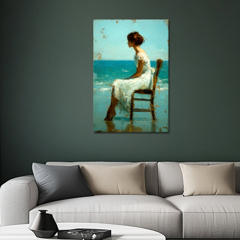 Meisje in Witte Jurk op Strand