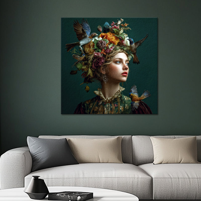 Frau - Vögel - Blumen