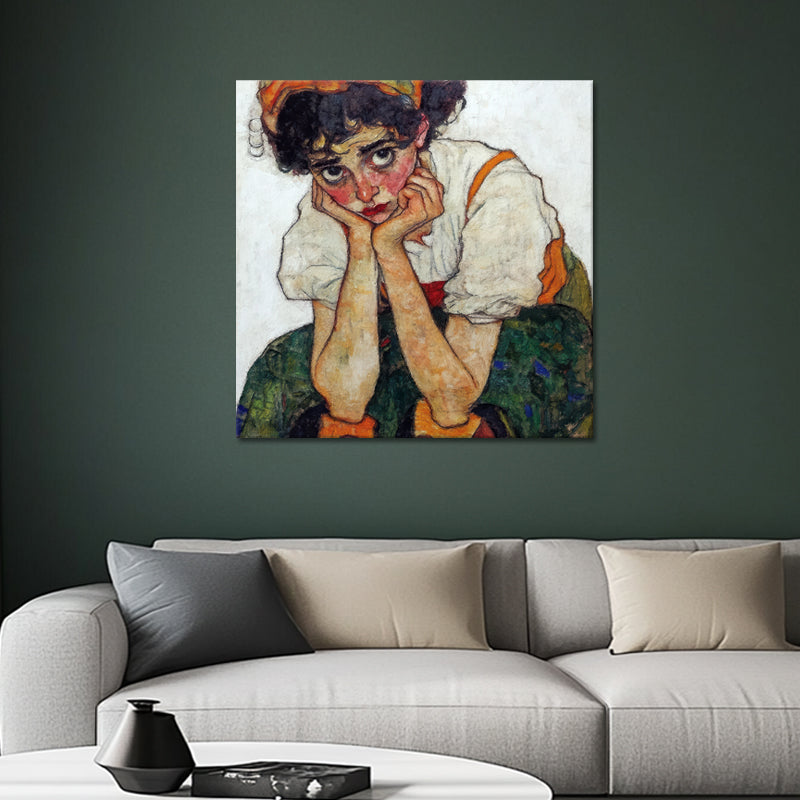 Frau mit Händen am Gesicht - Egon Schiele (Inspiration)