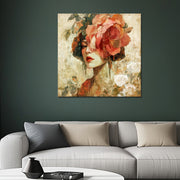 Frau mit Blumenkranz