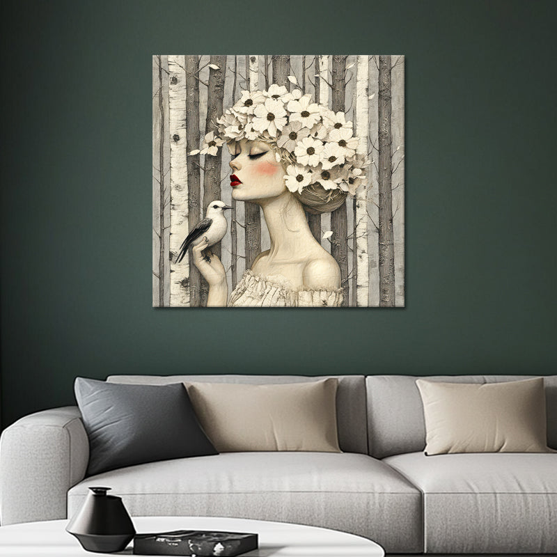 Vrouw met bloemen en vogels II