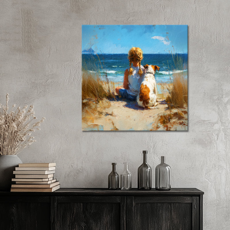 Mädchen mit Hund am Strand III