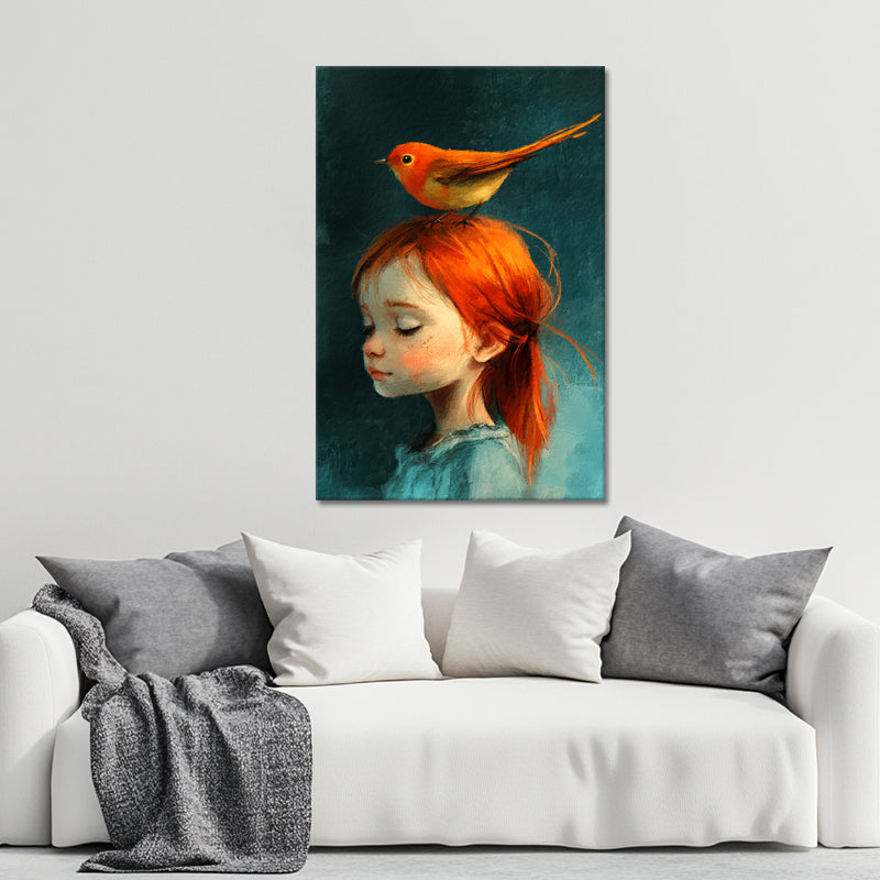 Gemälde Mädchen mit Vögelchen II