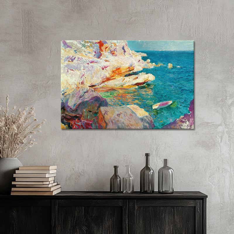 Rocks at javea the white boat - Joaquín Sorolla