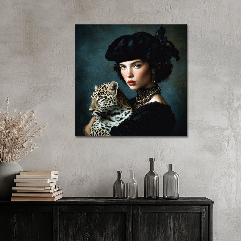 Portret van vrouw met luipaard
