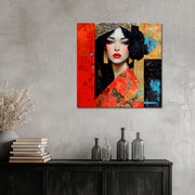Frau in Rot und Gold