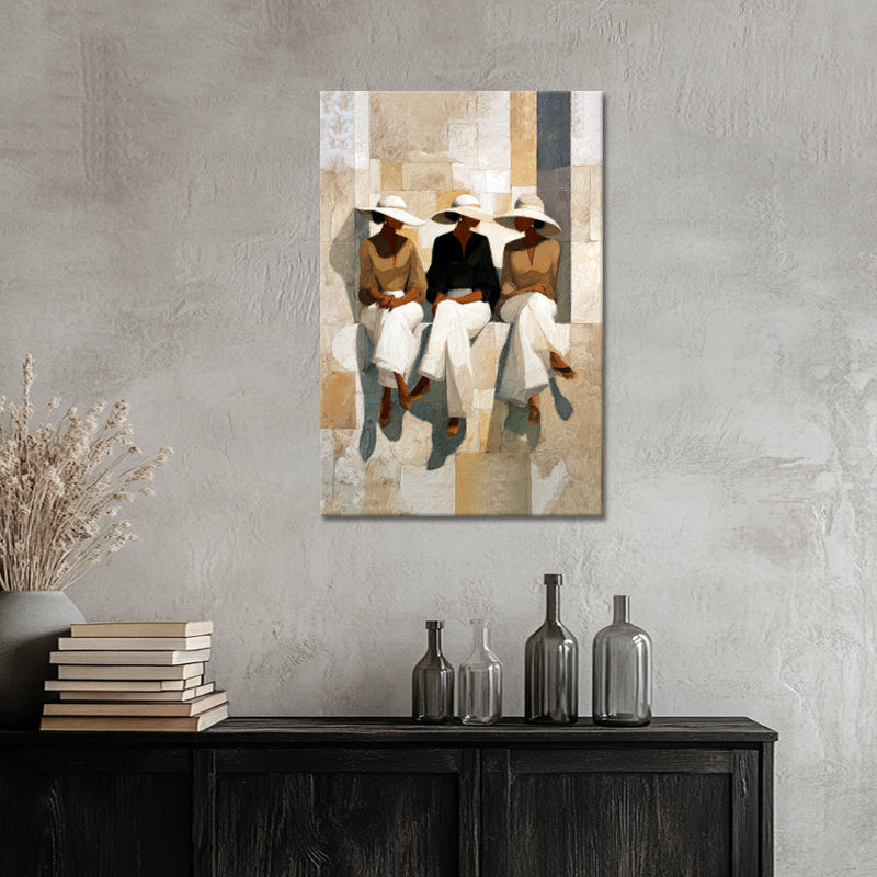 Drie vrouwen met brede hoeden