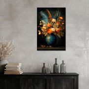 Blumen in türkisfarbener Vase