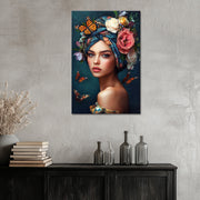 Schöne Frau mit Blumen und Schmetterlingen II