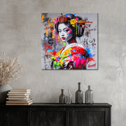 Asiatische Frau im Kimono-Graffiti