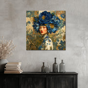 Vrouw met blauwe bloemen