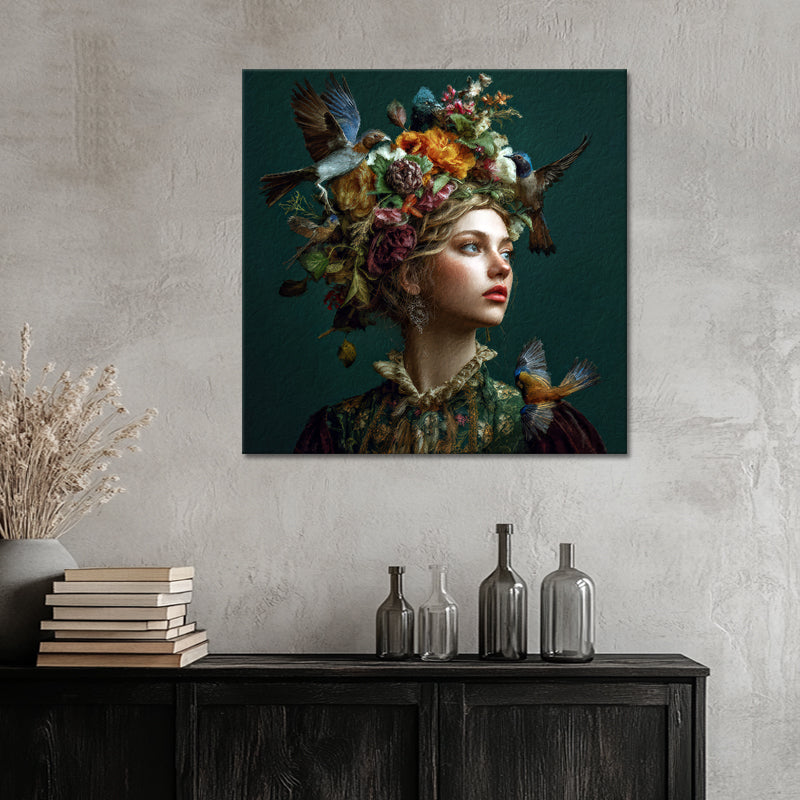 Frau - Vögel - Blumen