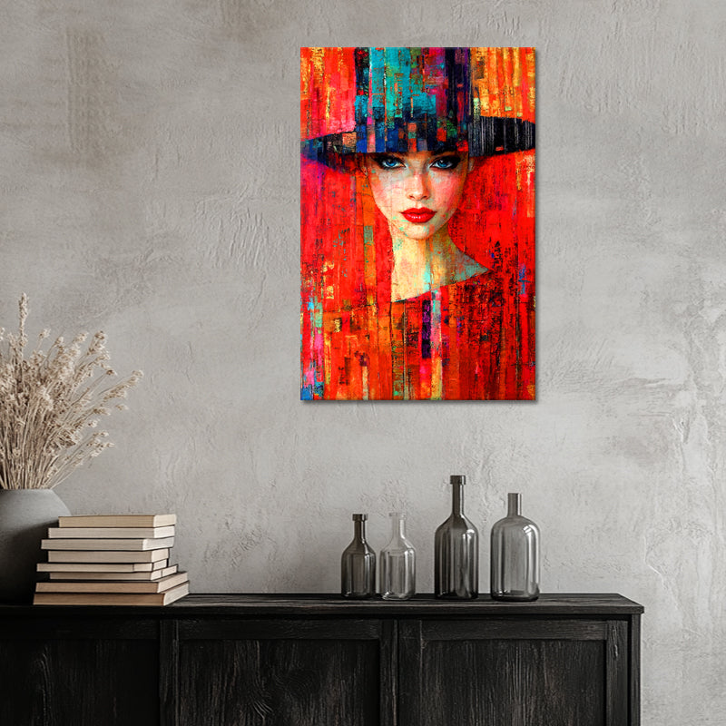 Vrouw met hoed in rood