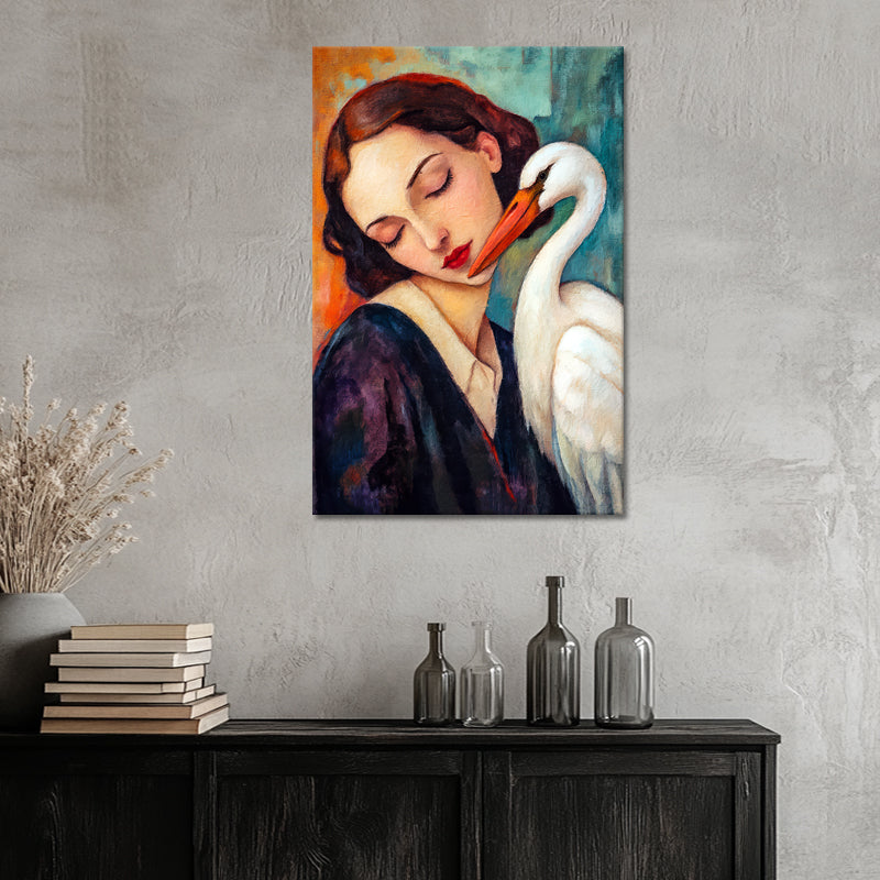 Frau mit Storch Kunst