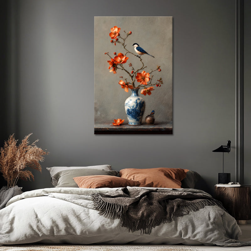 Porzellanvase mit Vogel