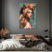 Schöne Frau mit Blumen und Schmetterlingen III