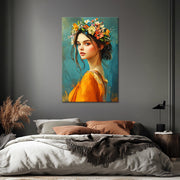Schilderij mooie vrouw met bloemen