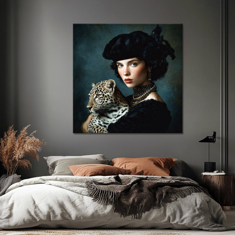 Portret van vrouw met luipaard