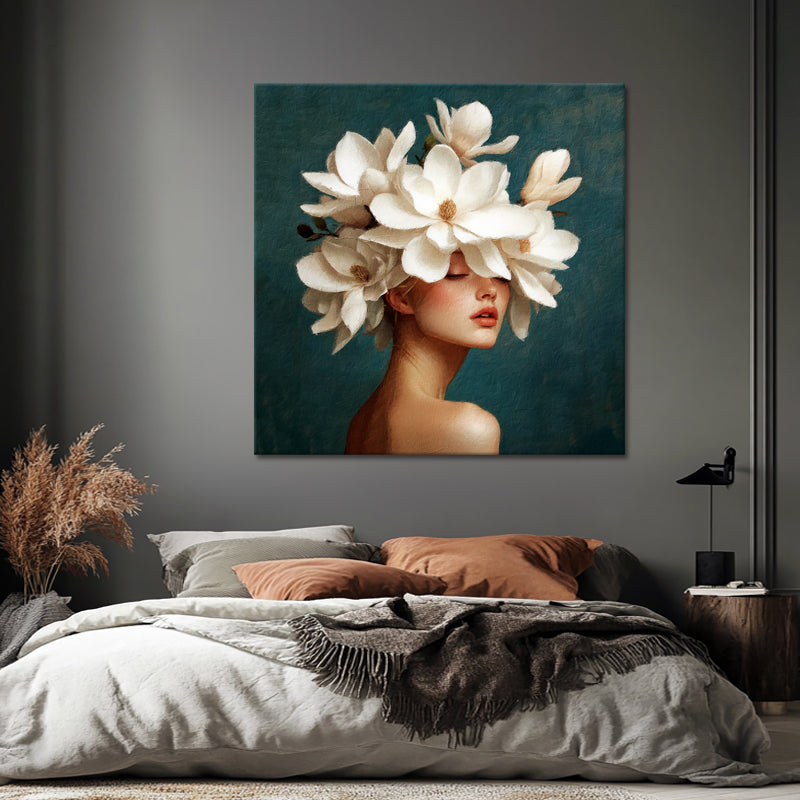 Frau mit weißen Magnolienblüten