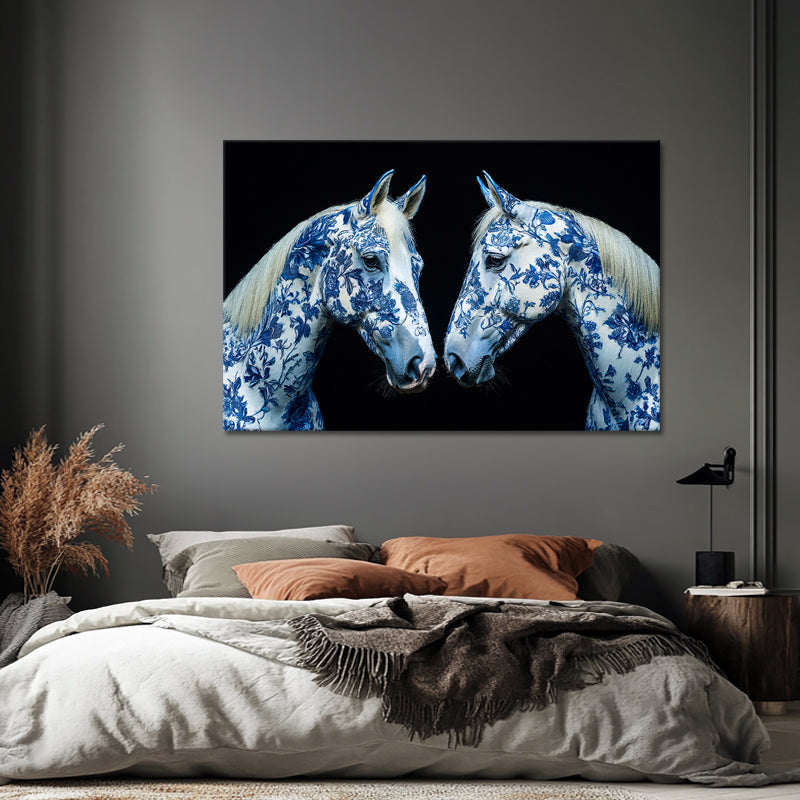 Pferde im Delfter Blau-Stil