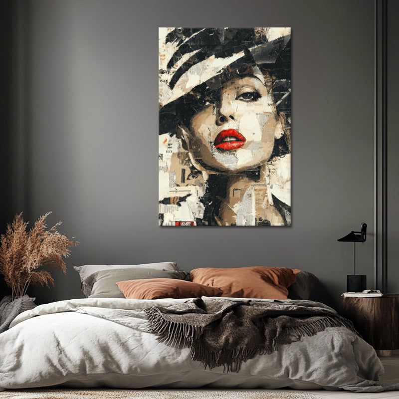 Vrouw met Hoed – Collage Kunst