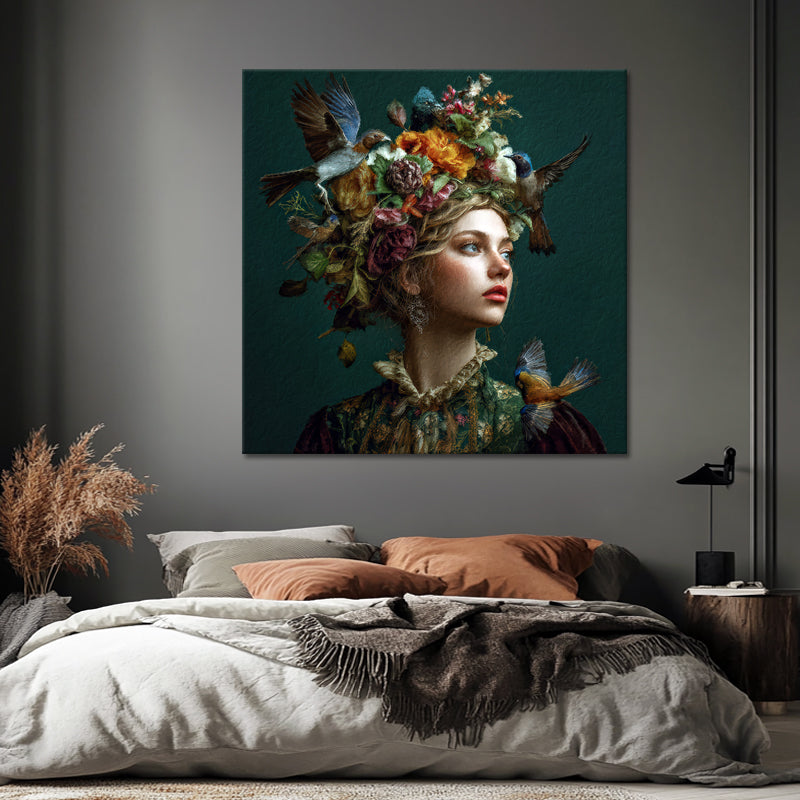 Frau - Vögel - Blumen