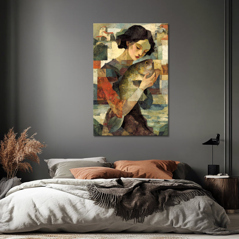 Surrealistische vrouw met vis