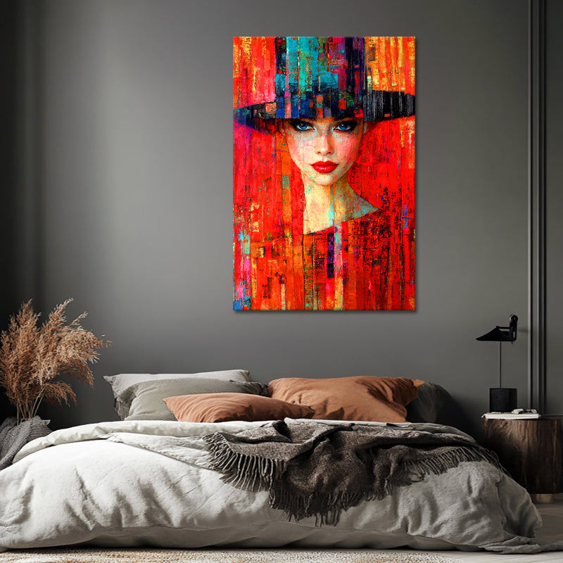 Vrouw met hoed in rood