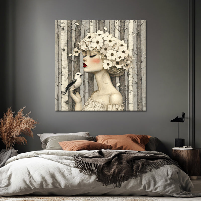 Vrouw met bloemen en vogels II