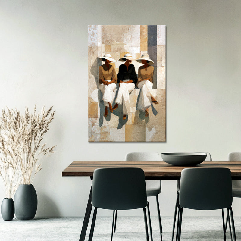 Drie vrouwen met brede hoeden