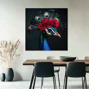 Pfau in Delfter Blau und Blumen