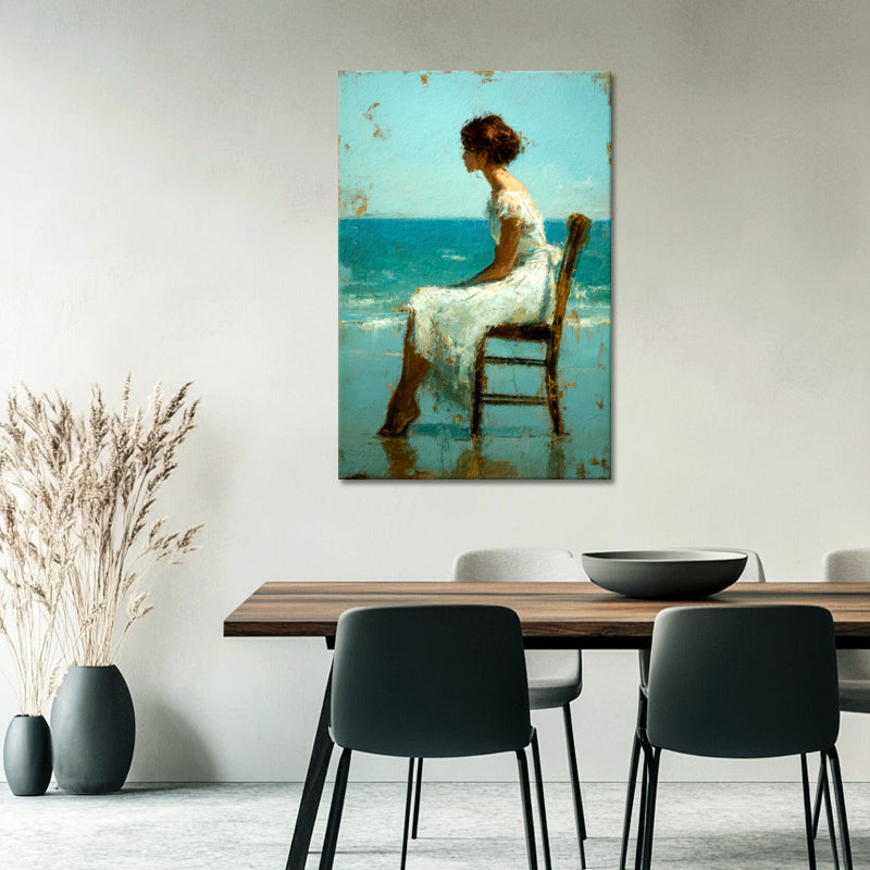 Meisje in Witte Jurk op Strand