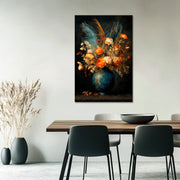 Blumen in türkisfarbener Vase