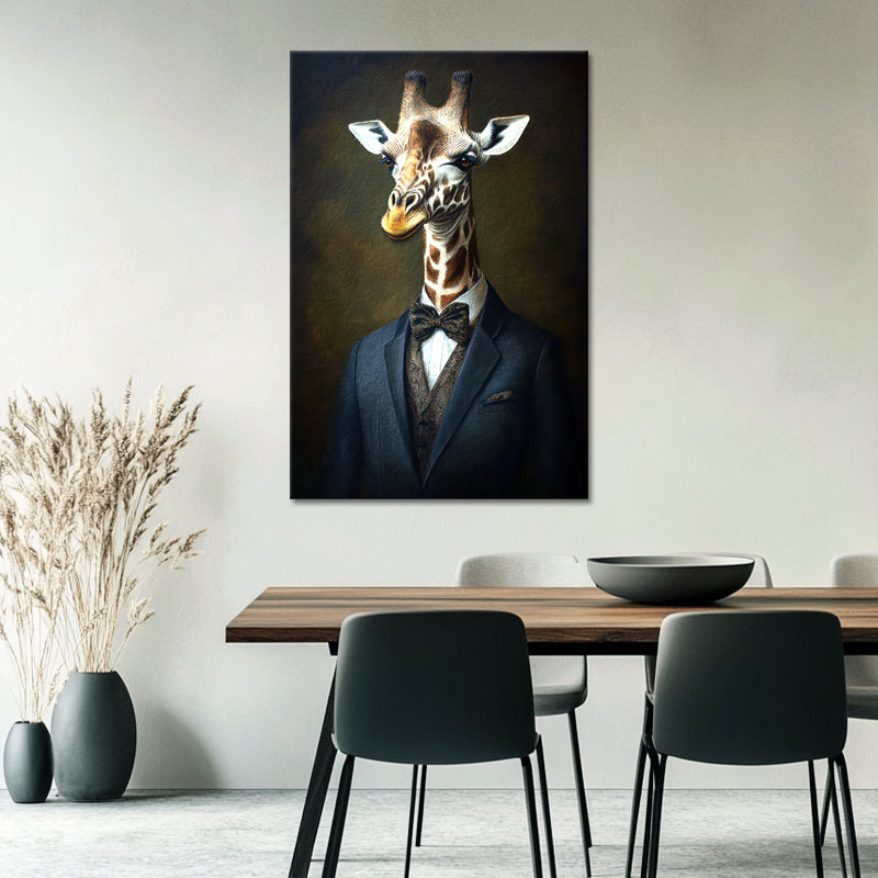 Giraffe in een pak