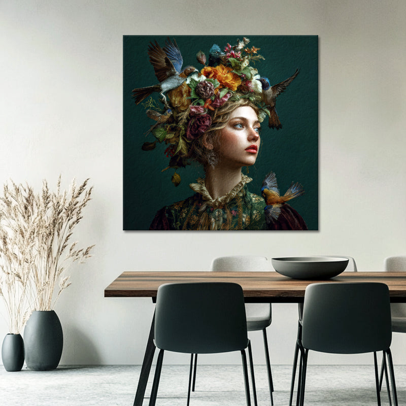 Frau - Vögel - Blumen