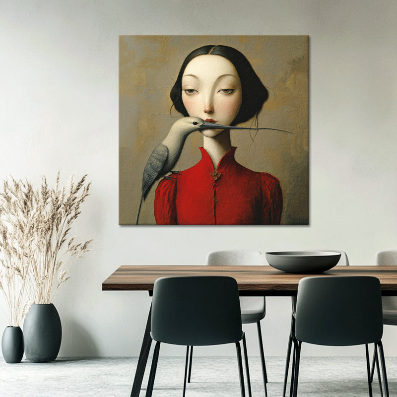 Surrealistische Frau mit Vögelchen