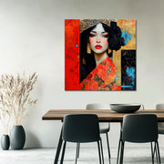 Frau in Rot und Gold