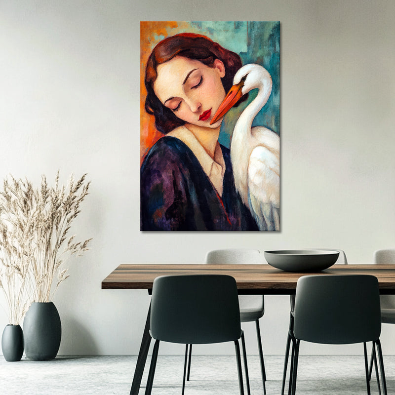Frau mit Storch Kunst