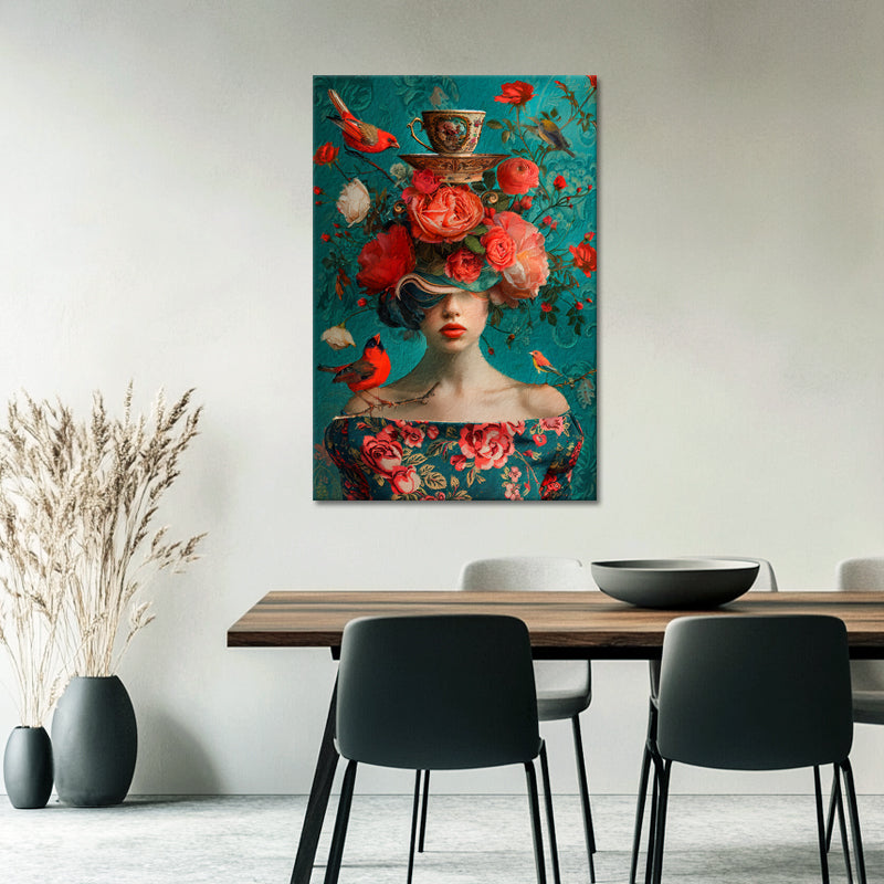 Vrouw tussen Bloemen en vogels
