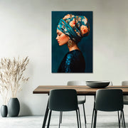 Eine Frau mit einem Turban mit Blumen