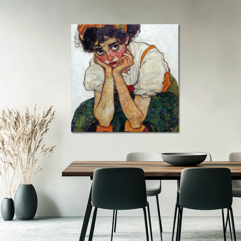 Frau mit Händen am Gesicht - Egon Schiele (Inspiration)