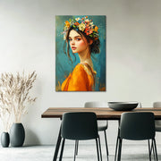 Schilderij mooie vrouw met bloemen