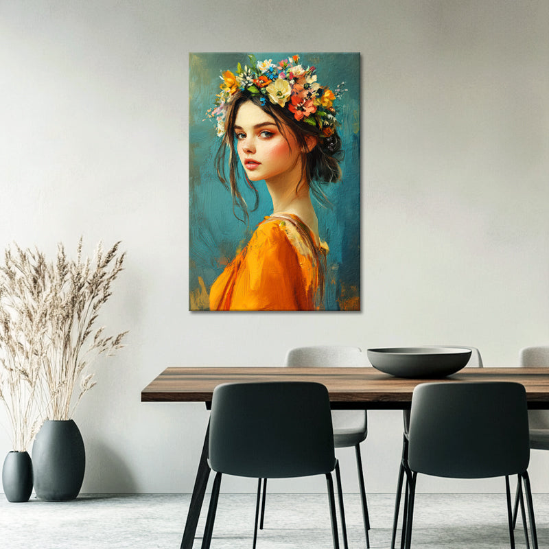 Schilderij mooie vrouw met bloemen