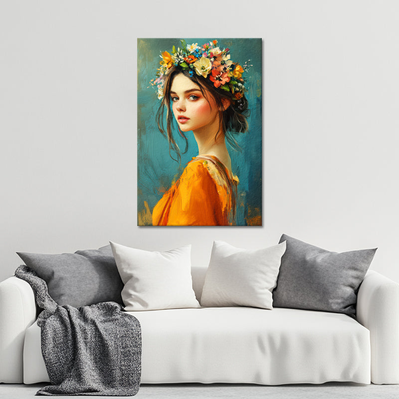Schilderij mooie vrouw met bloemen